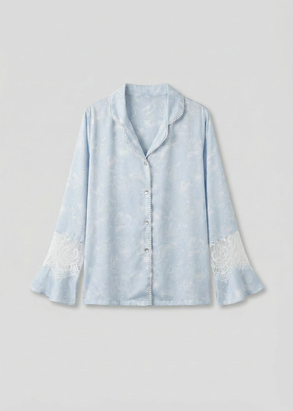 Celeste Silky Luxury Lace Pajama Set / Blue