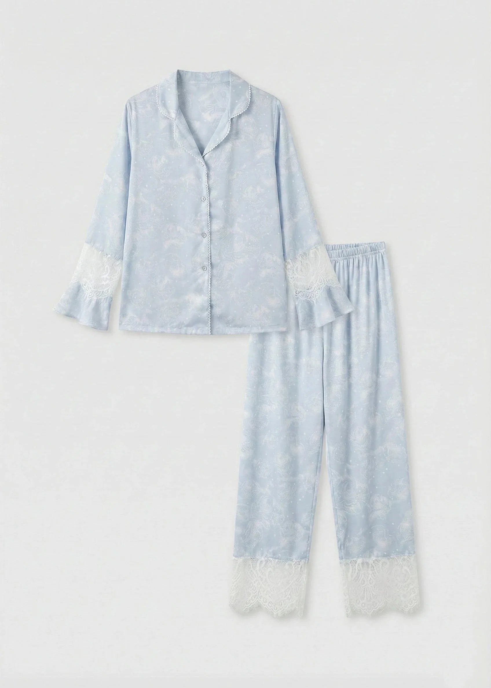 Celeste Silky Luxury Lace Pajama Set / Blue