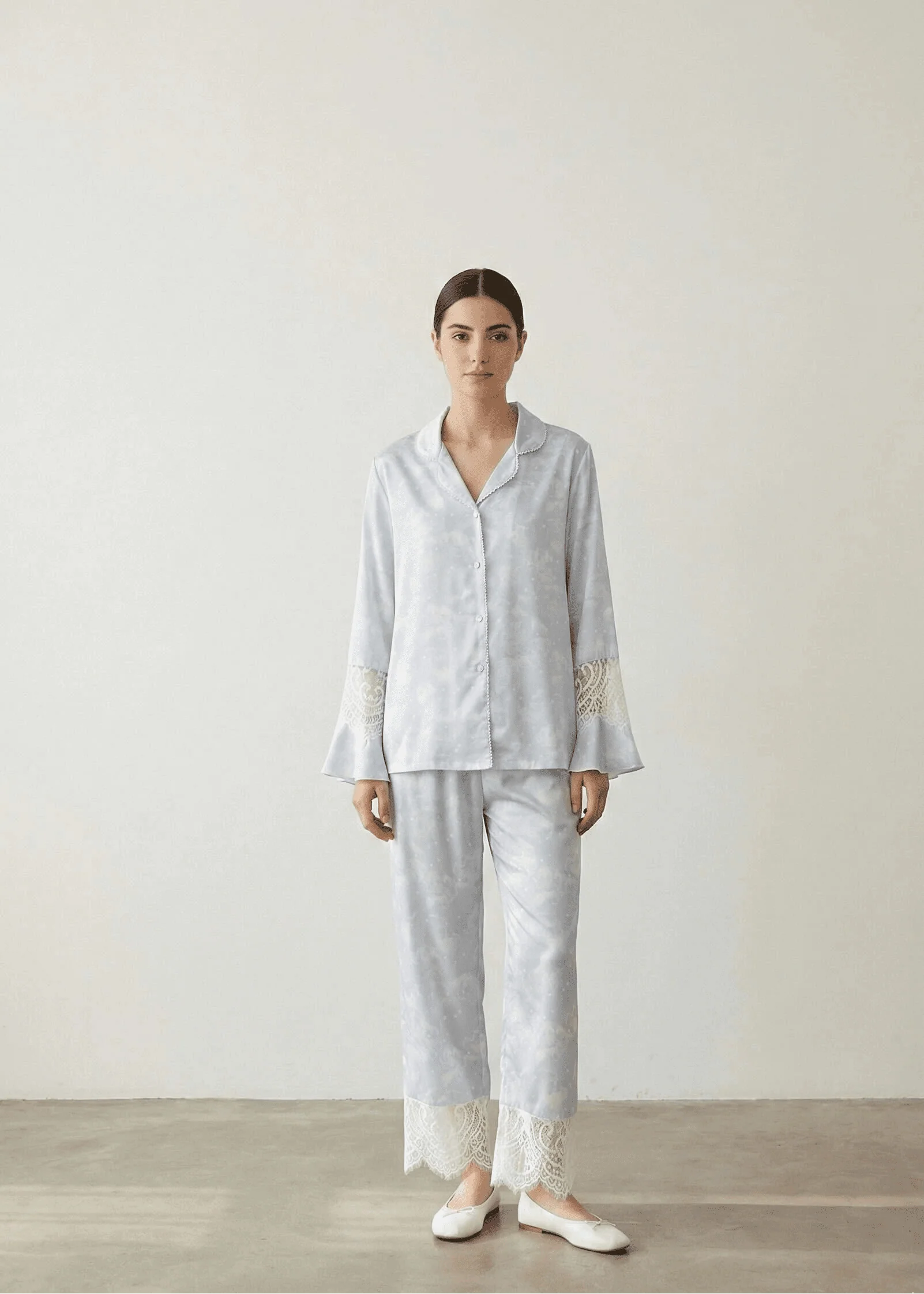 Celeste Silky Luxury Lace Pajama Set / Blue