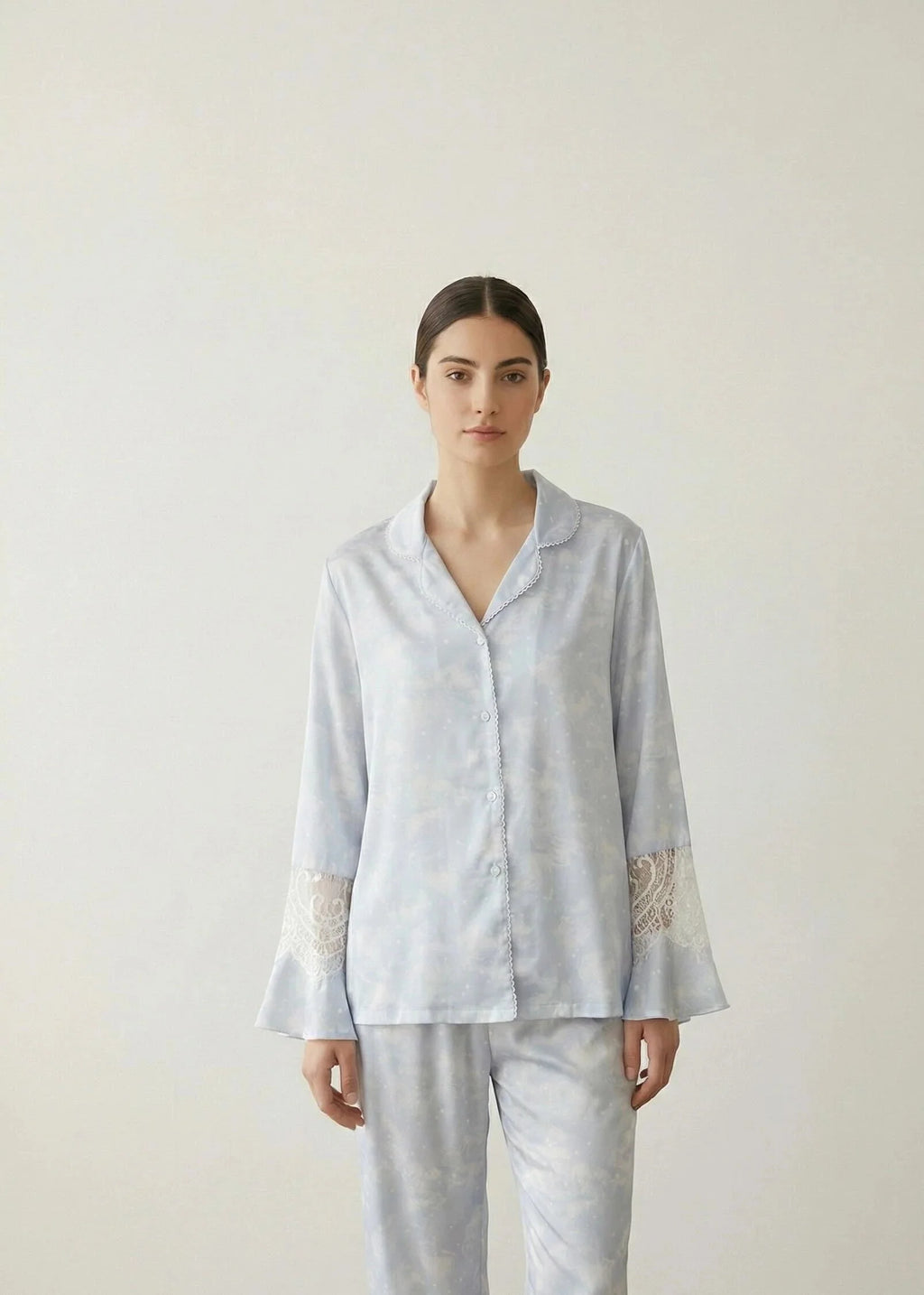 Celeste Silky Luxury Lace Pajama Set / Blue