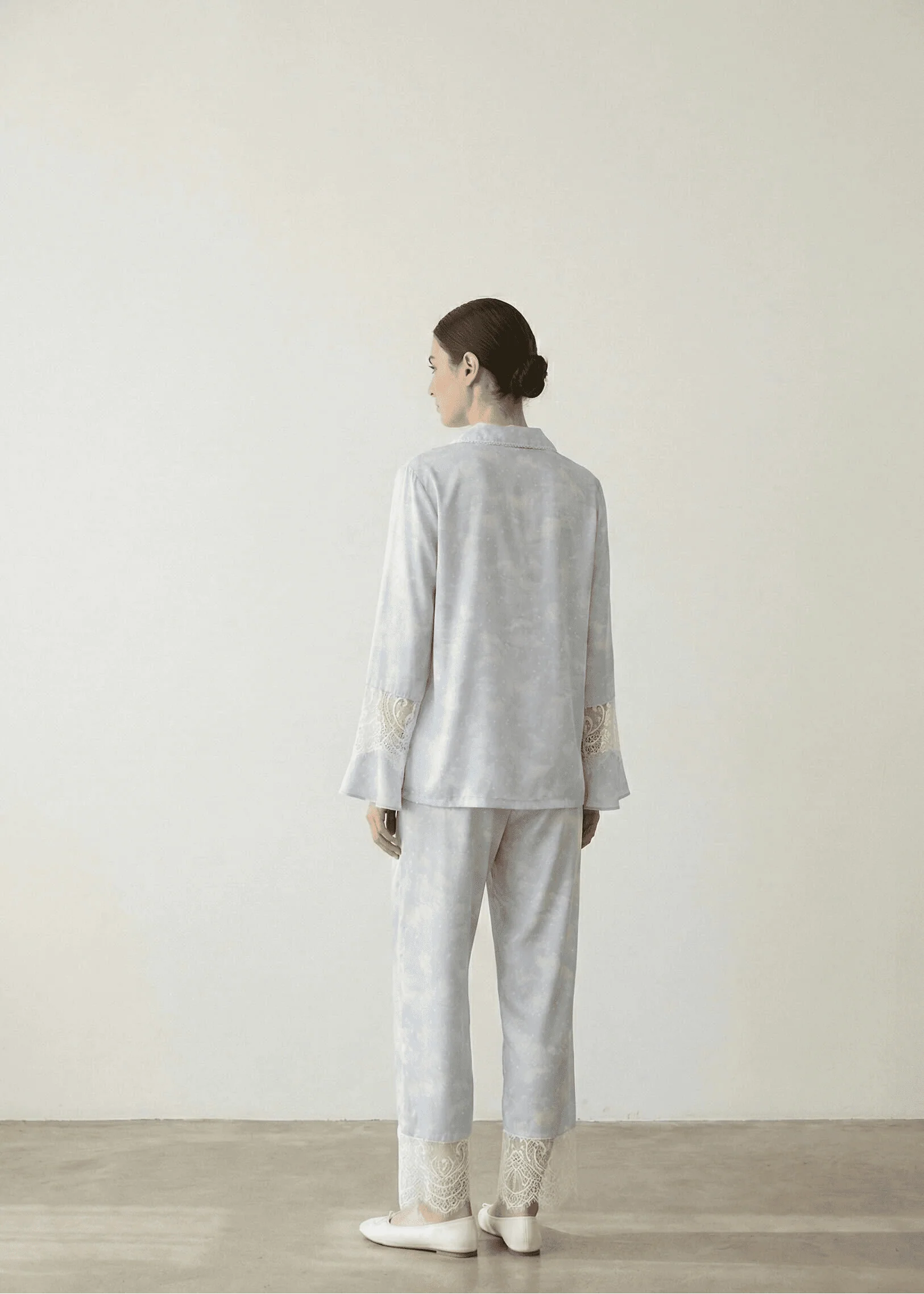 Celeste Silky Luxury Lace Pajama Set / Blue