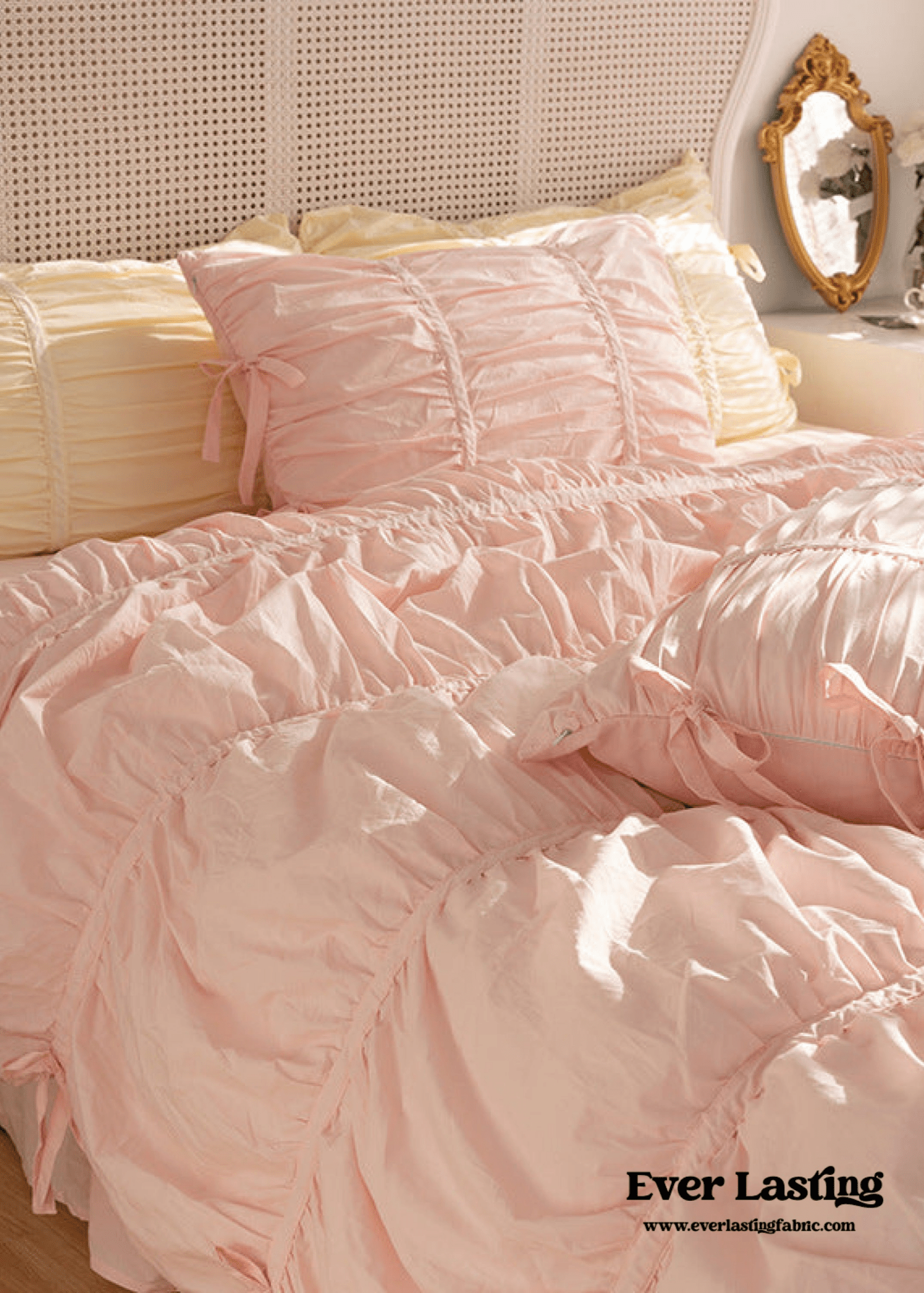 Coquette Ruffle Ribbon Ties Duvet Cover / Pink