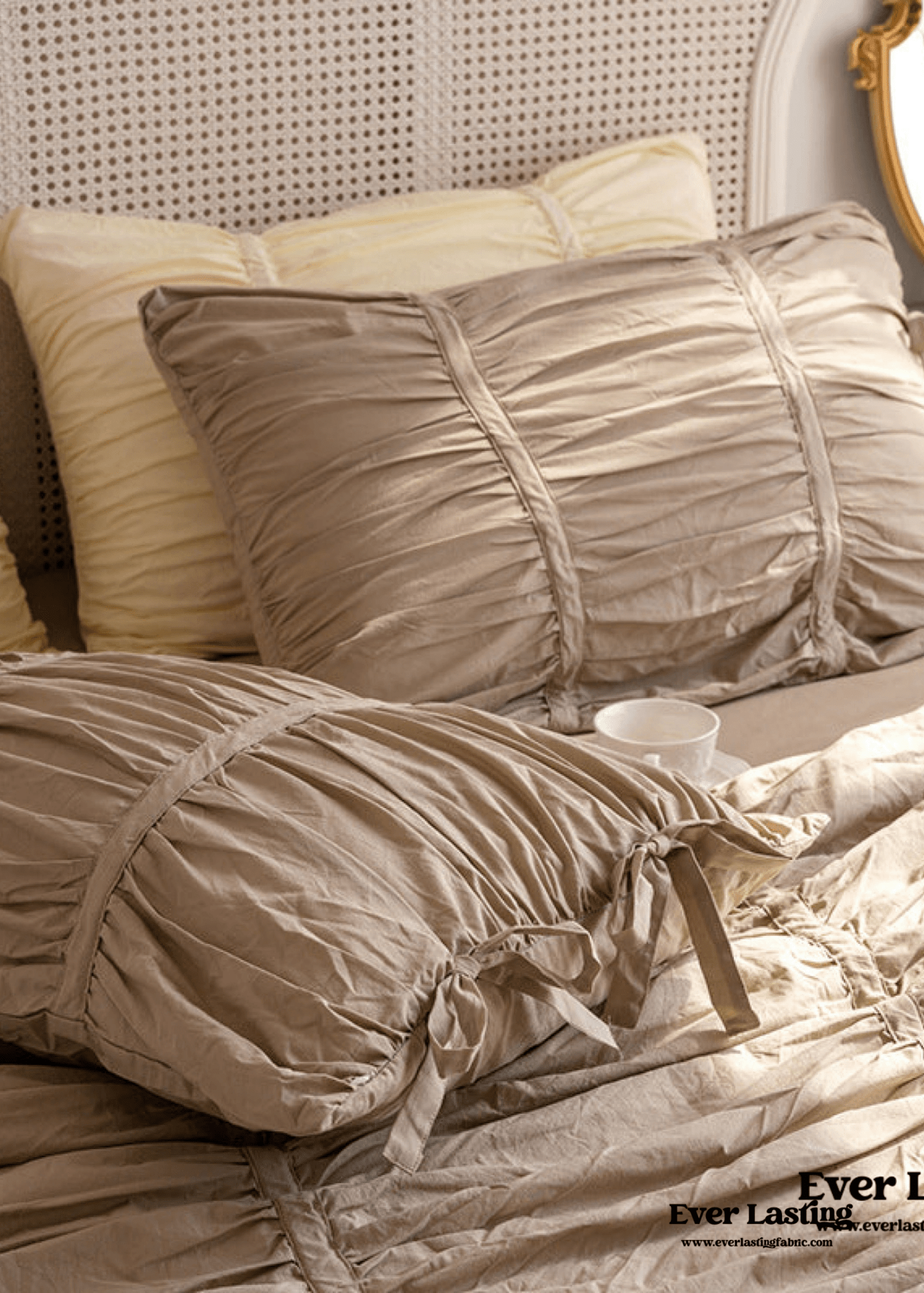 Coquette Ruffle Ribbon Ties Duvet Cover / White