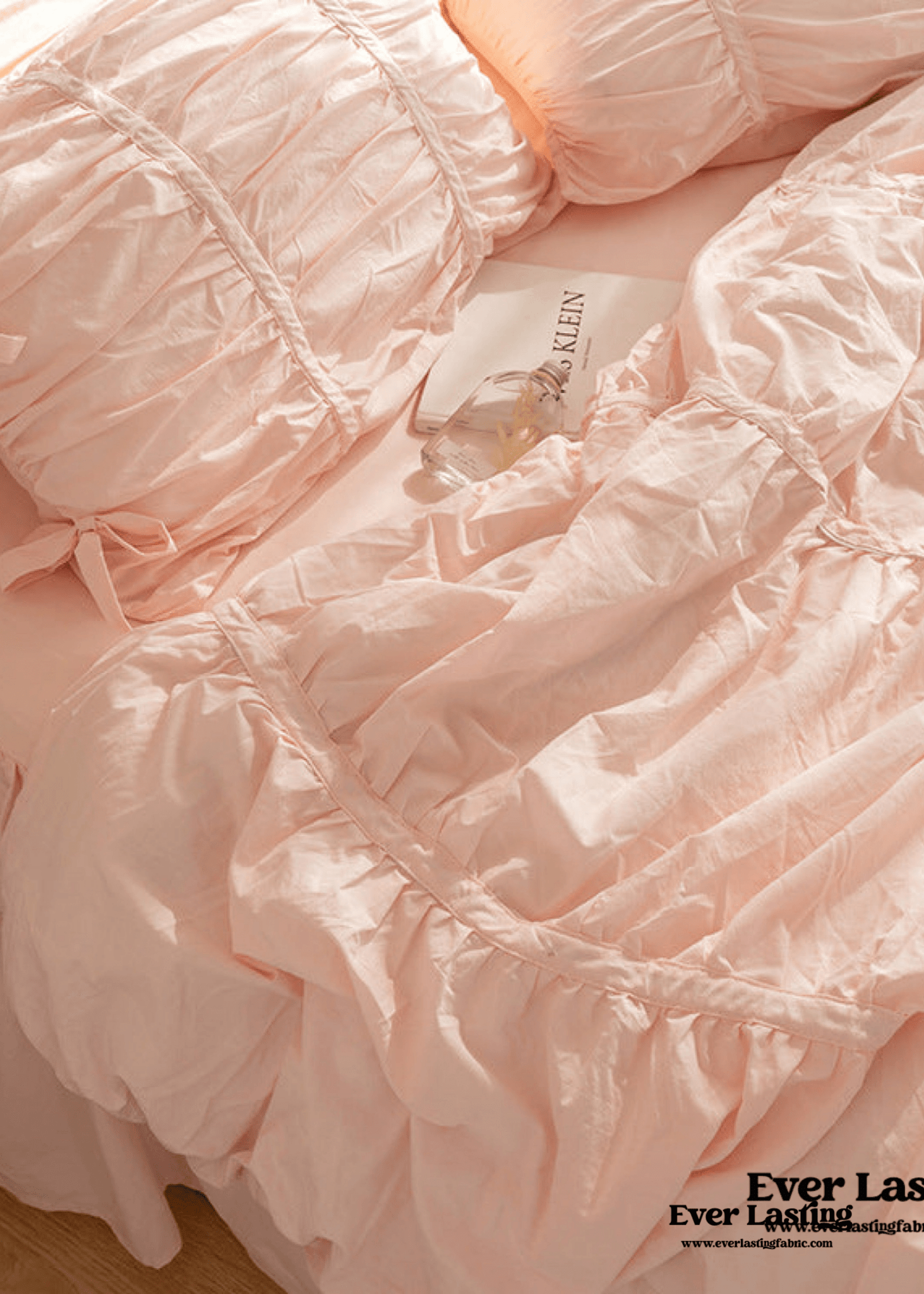 Coquette Ruffle Ribbon Ties Duvet Cover / White