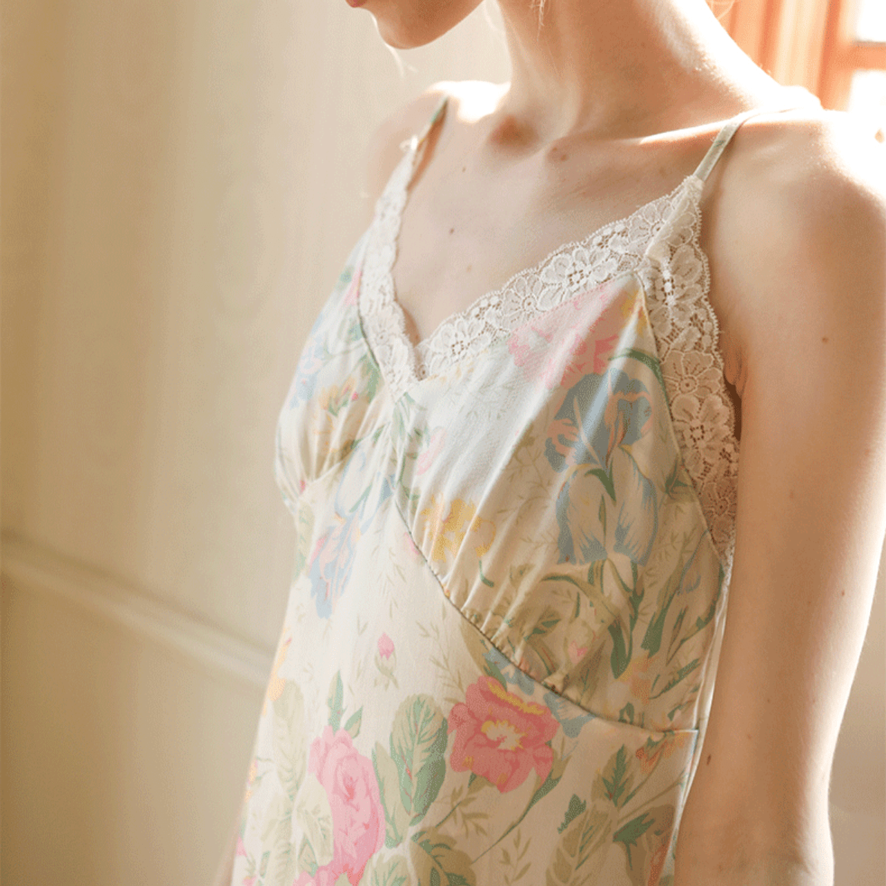 Fresh Floral Nightgown Pajama Dress / Pink Floral