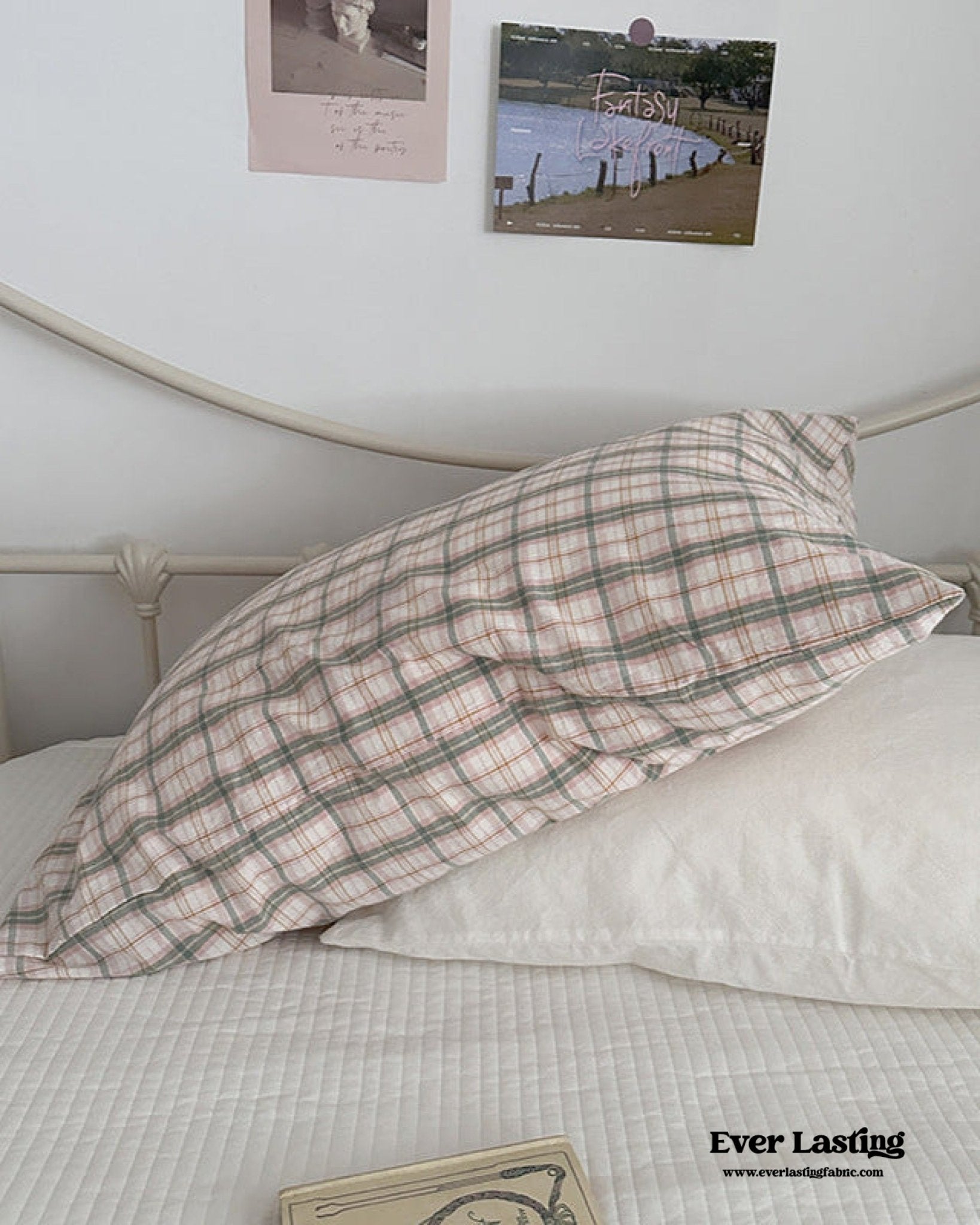 Muted Blush Cotton Pillowcase / Pink Striped