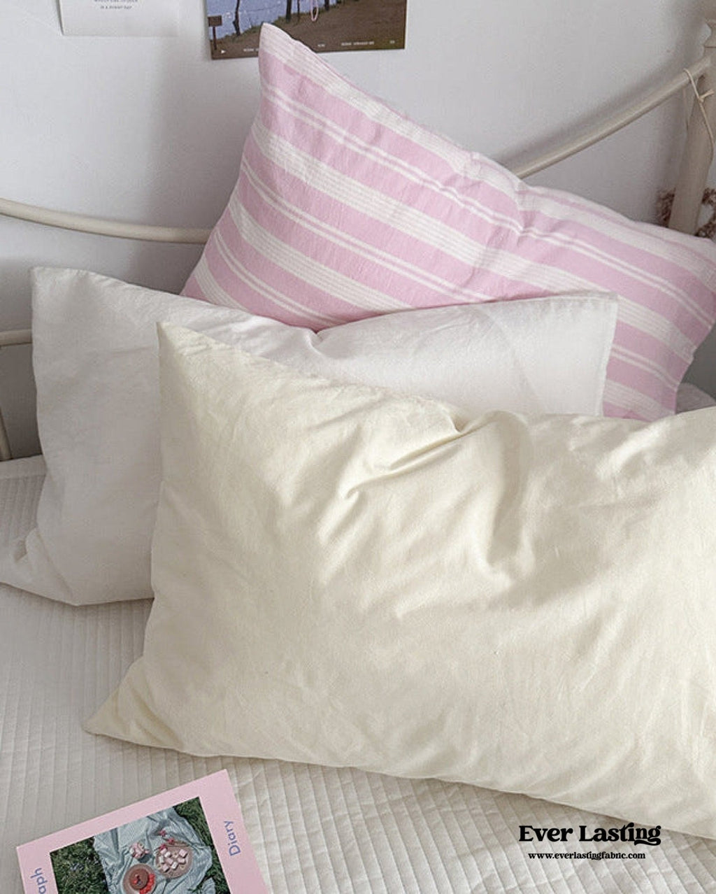 Muted Blush Cotton Pillowcase / Pink Striped