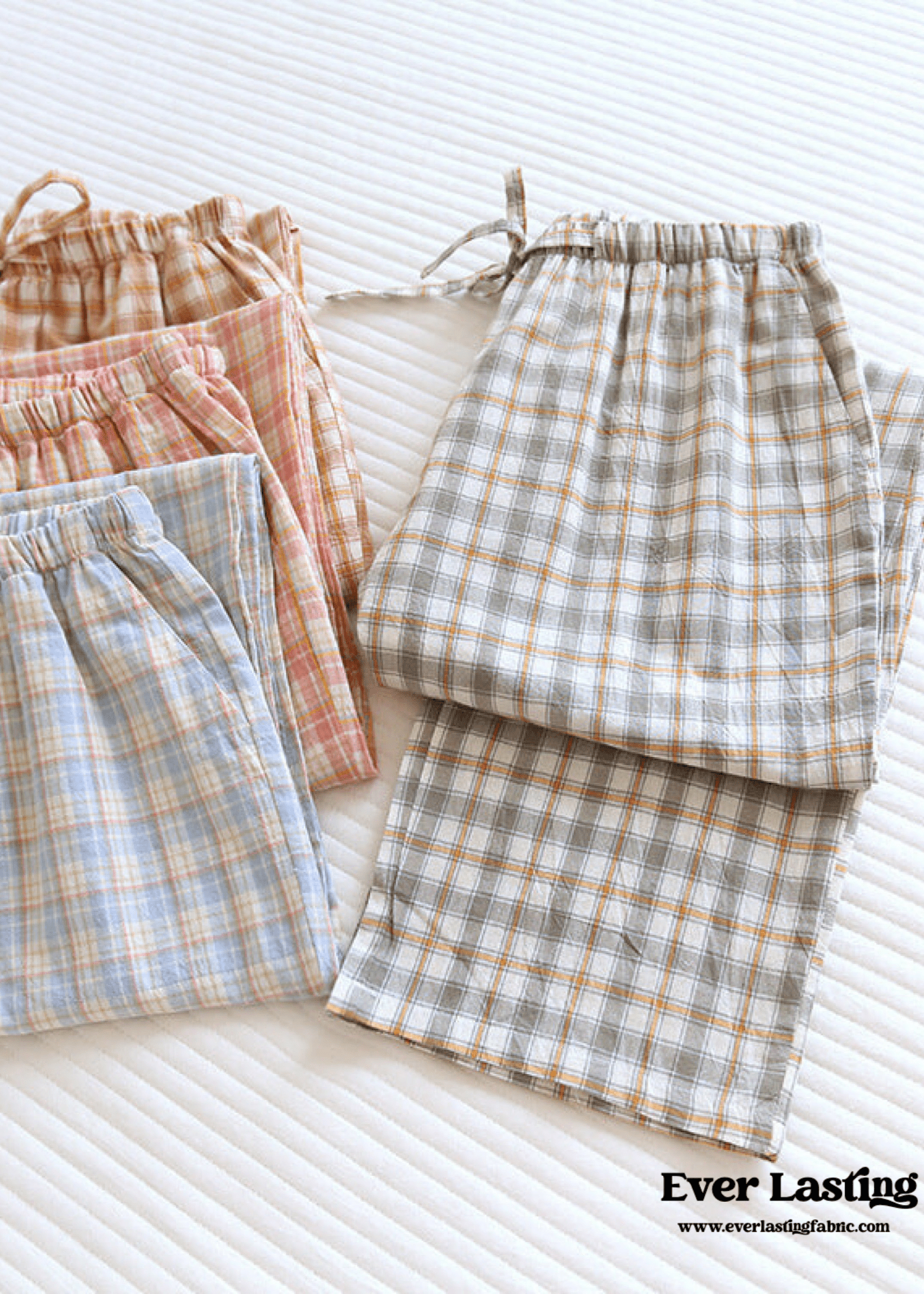 Plaid Washed Cotton Pajama Pants / Light Green