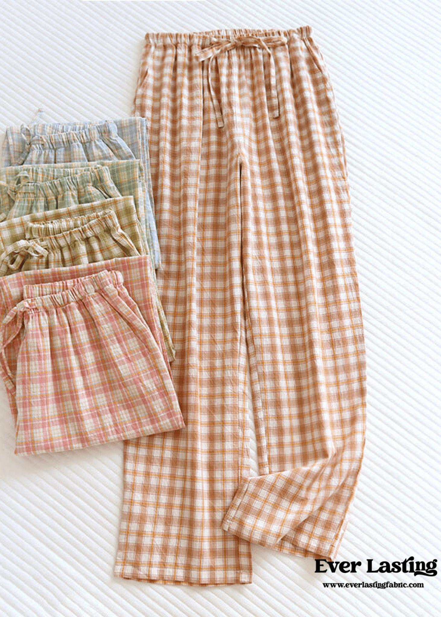 Plaid Washed Cotton Pajama Pants / Light Green