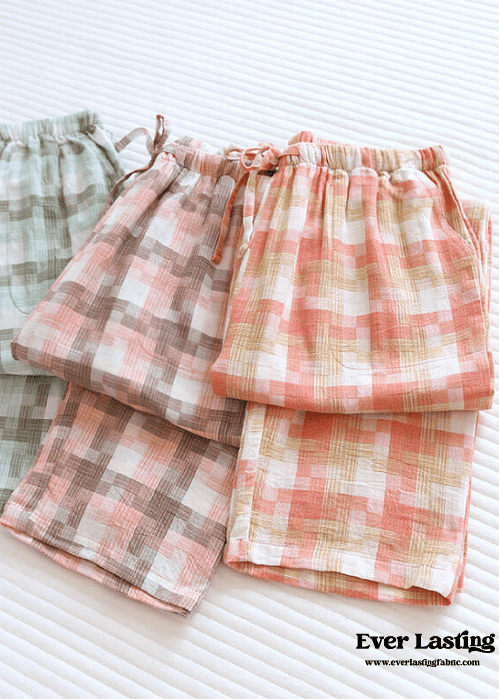 Plaid Washed Cotton Pajama Pants / Light Green