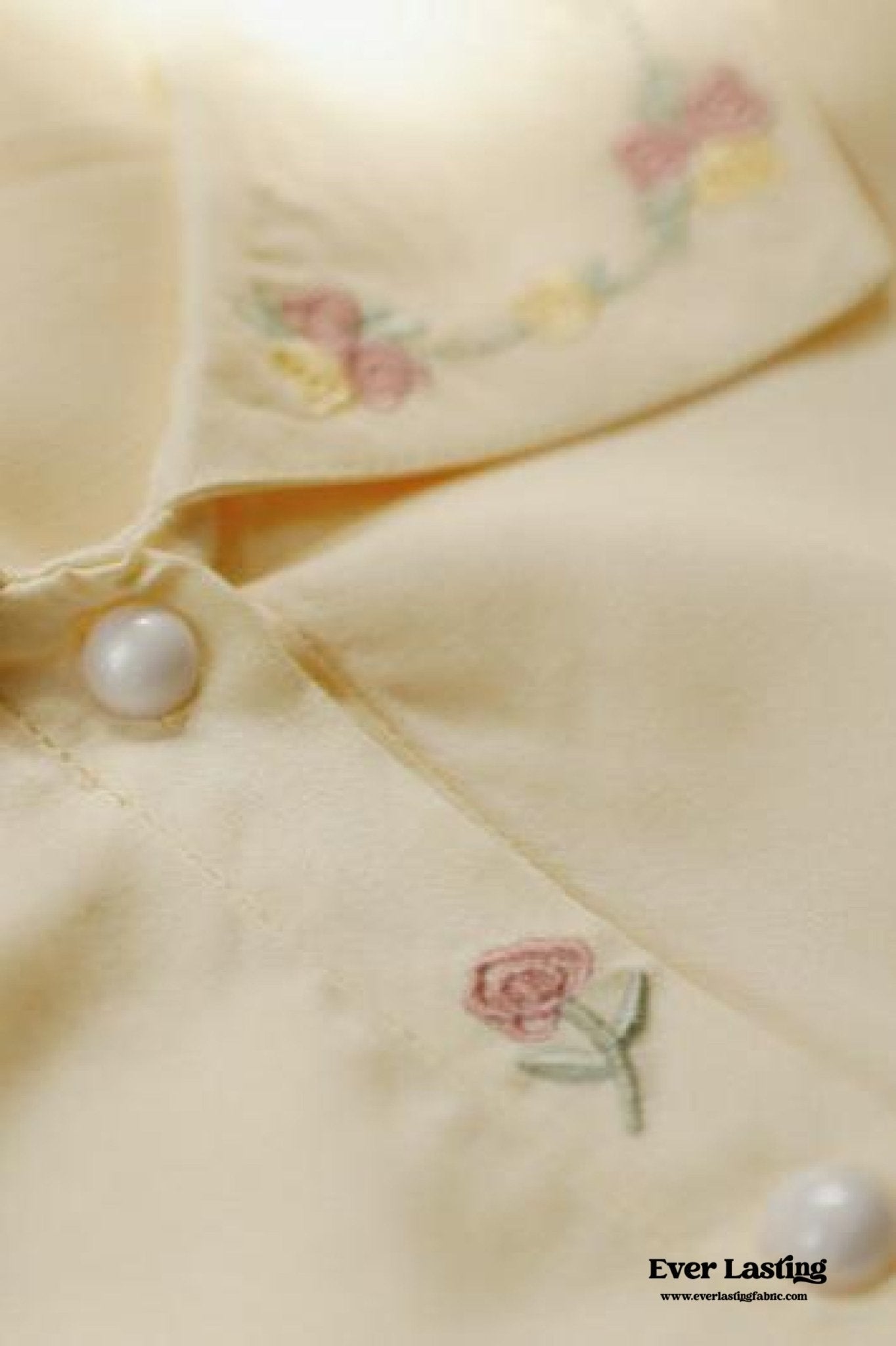 Silky Rose Cream Yellow Embroidered Short Pajama Set