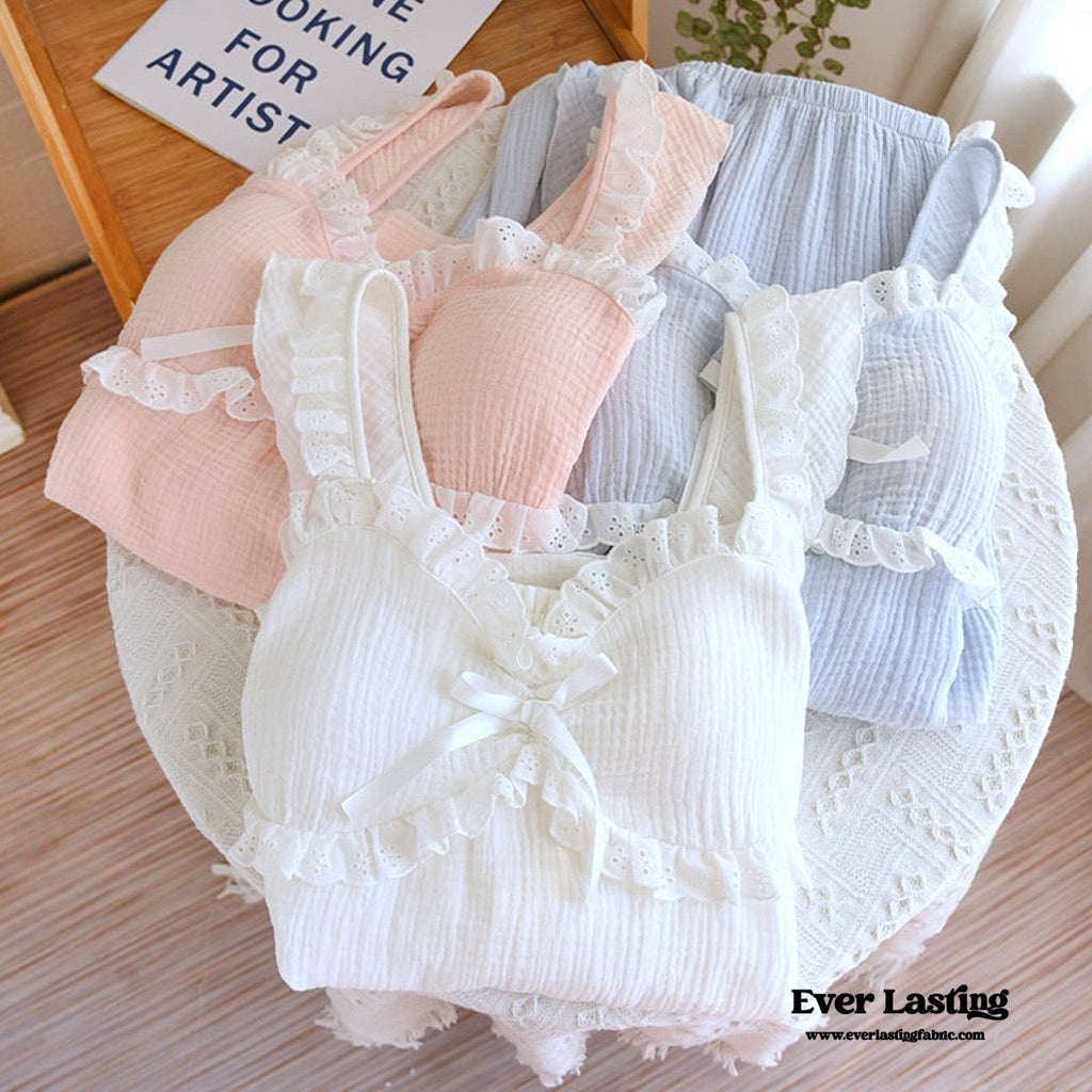 Sweet Ruffle Shorts Pajama Set / Blue