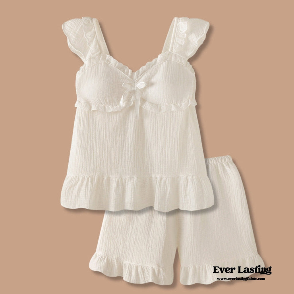 Sweet Ruffle Shorts Pajama Set / Blue