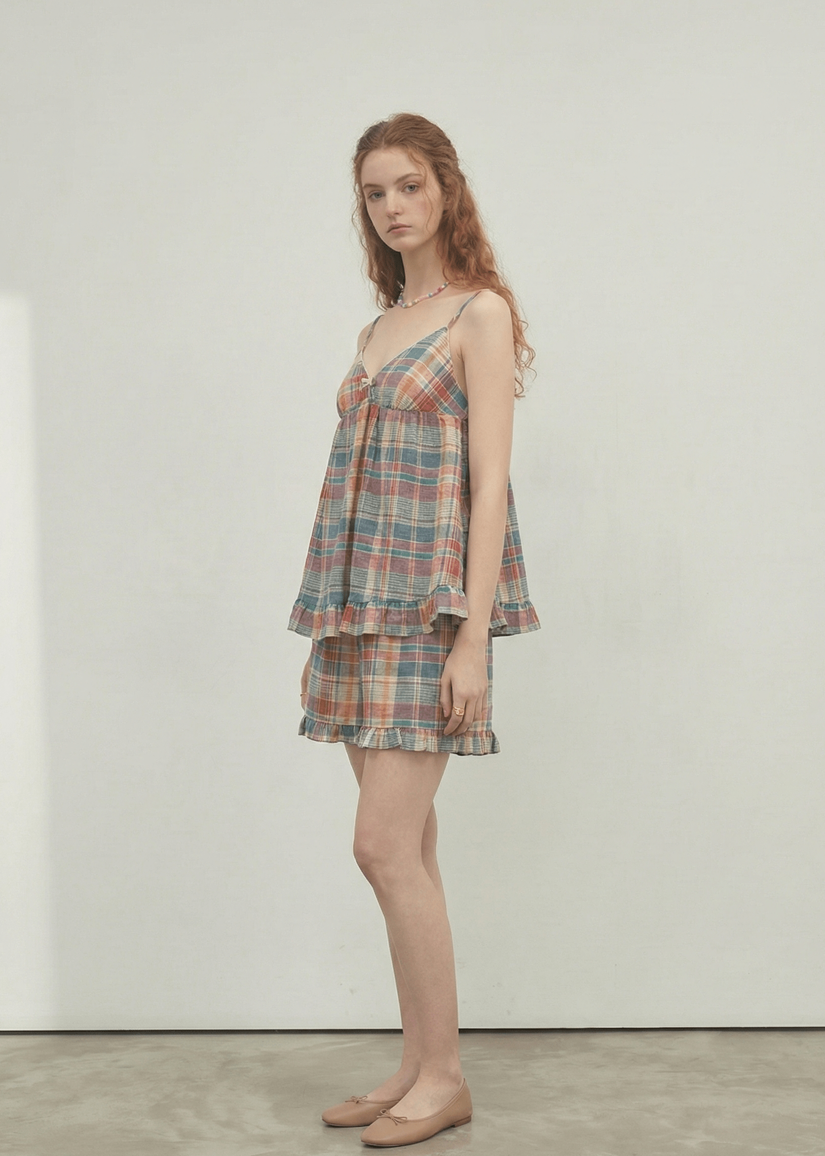 Vintage Inspired Plaid Tank Shorts Pajama Set