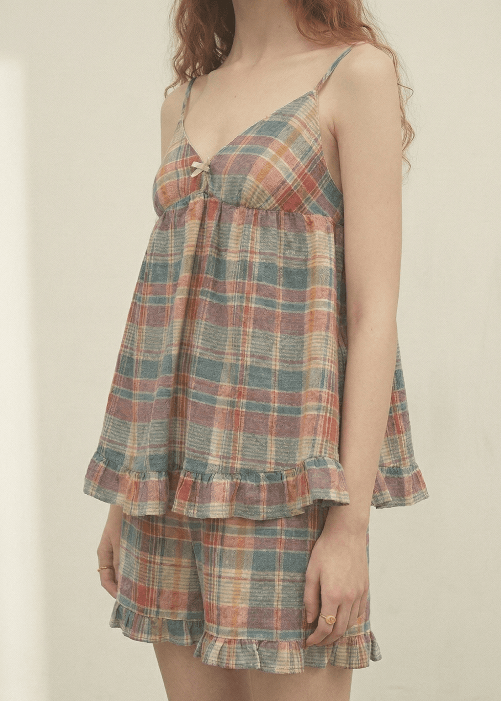 Vintage Inspired Plaid Tank Shorts Pajama Set